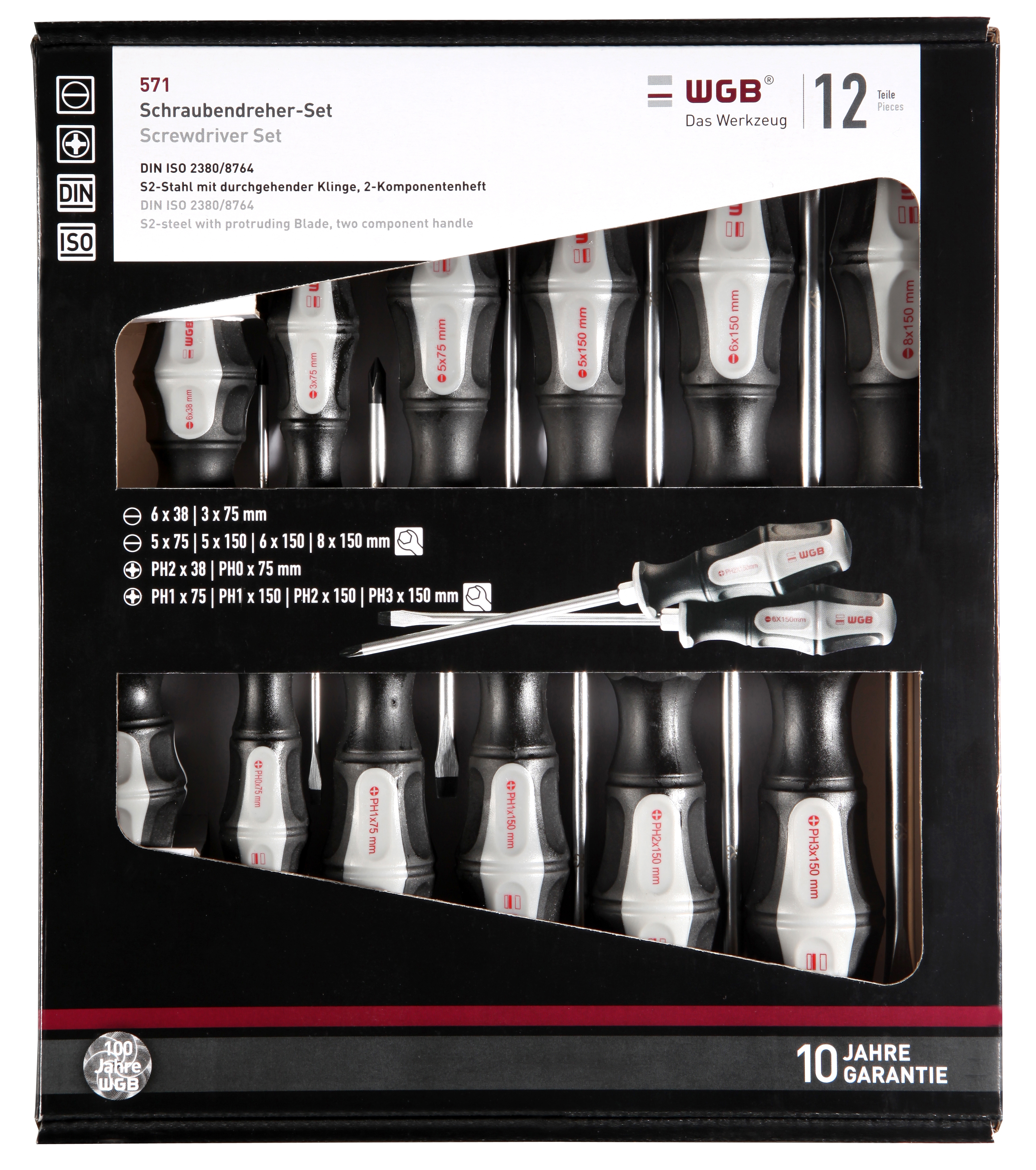 WGB Schraubendrehersatz 12-tlg # 571 mit Schlagkappe // Kreuz PH+ Schlitz WGB Schraubendrehersatz 12-tlg # 571 mit Schlagkappe // Kreuz PH+ Schlitz