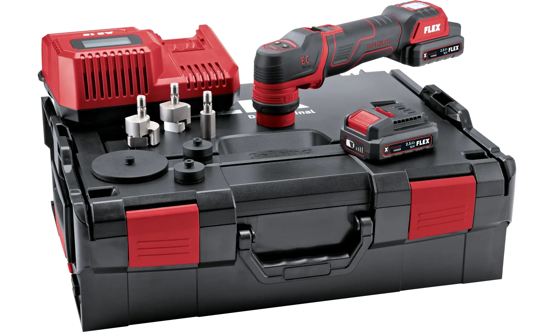 Flex 12V Akku-Winkelpolierer PXE 80 12-EC/2.5 SET in L-Boxx Koffer