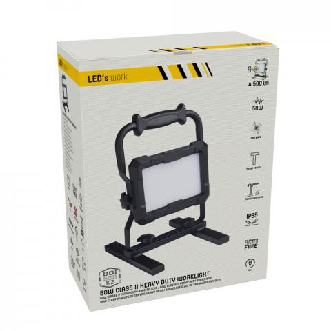 SHADA LED-Baustrahler LEDs work 50W 4500LM IP65 (5m Kabel) Blendreduziert