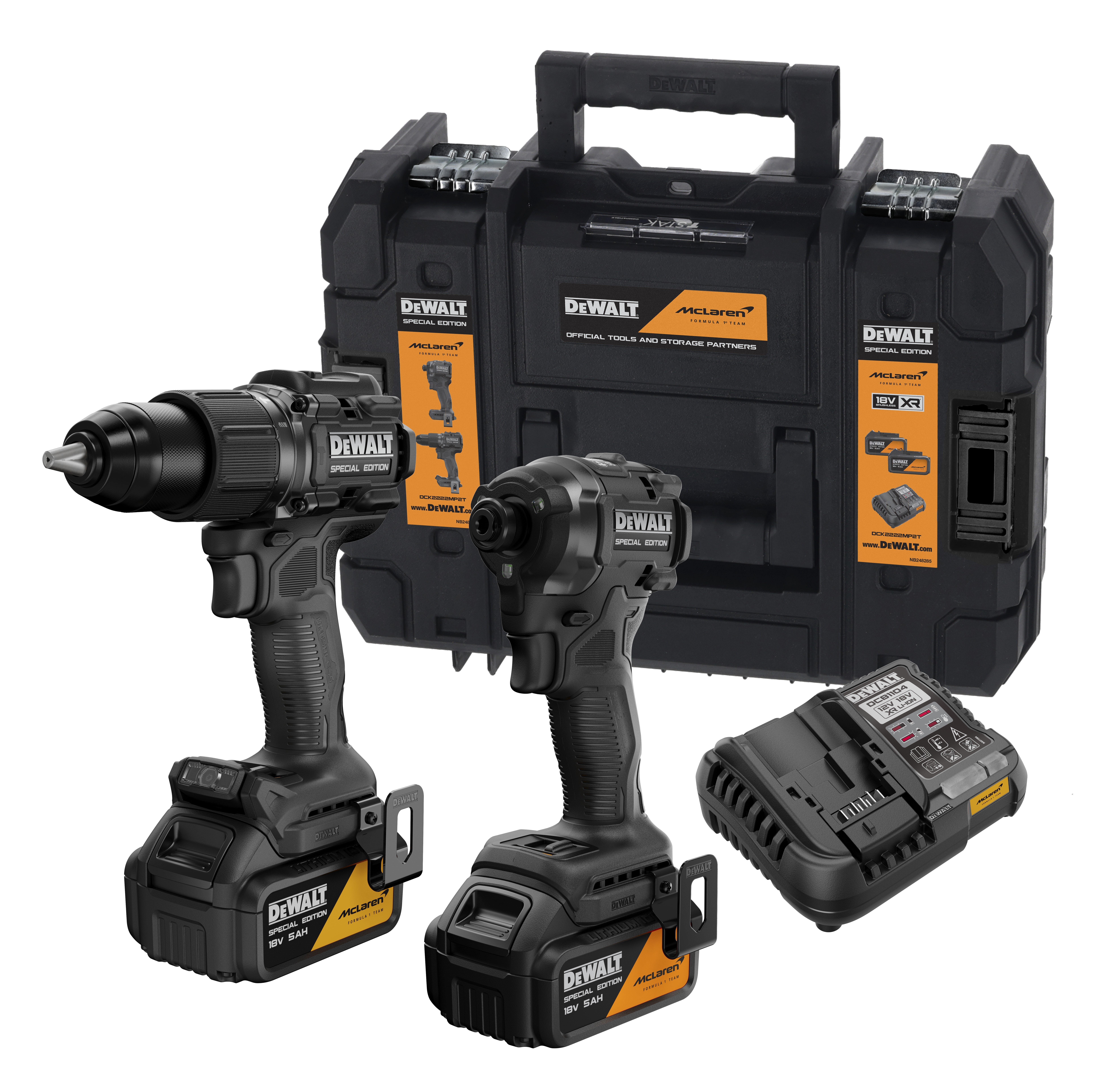 DeWalt/McLaren 18V Kombopack DCK2222MP2T 2xAkku 5Ah (DCD86M+DCF86M) im TSTAK
