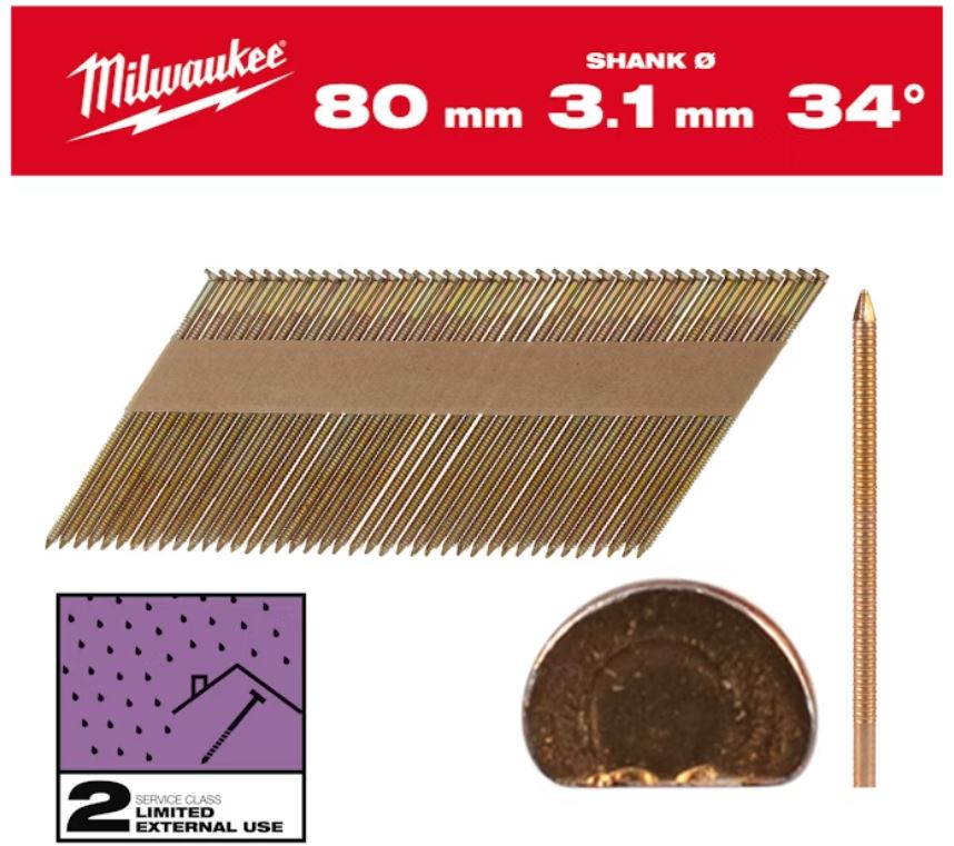 Milwaukee D-Kopf-Nägel 7,4x3,1x80mm Ring verz. 34°(2200St) Milwaukee D-Kopf-Nägel 7,4x3,1x80mm Ring verz. 34°(2200St)