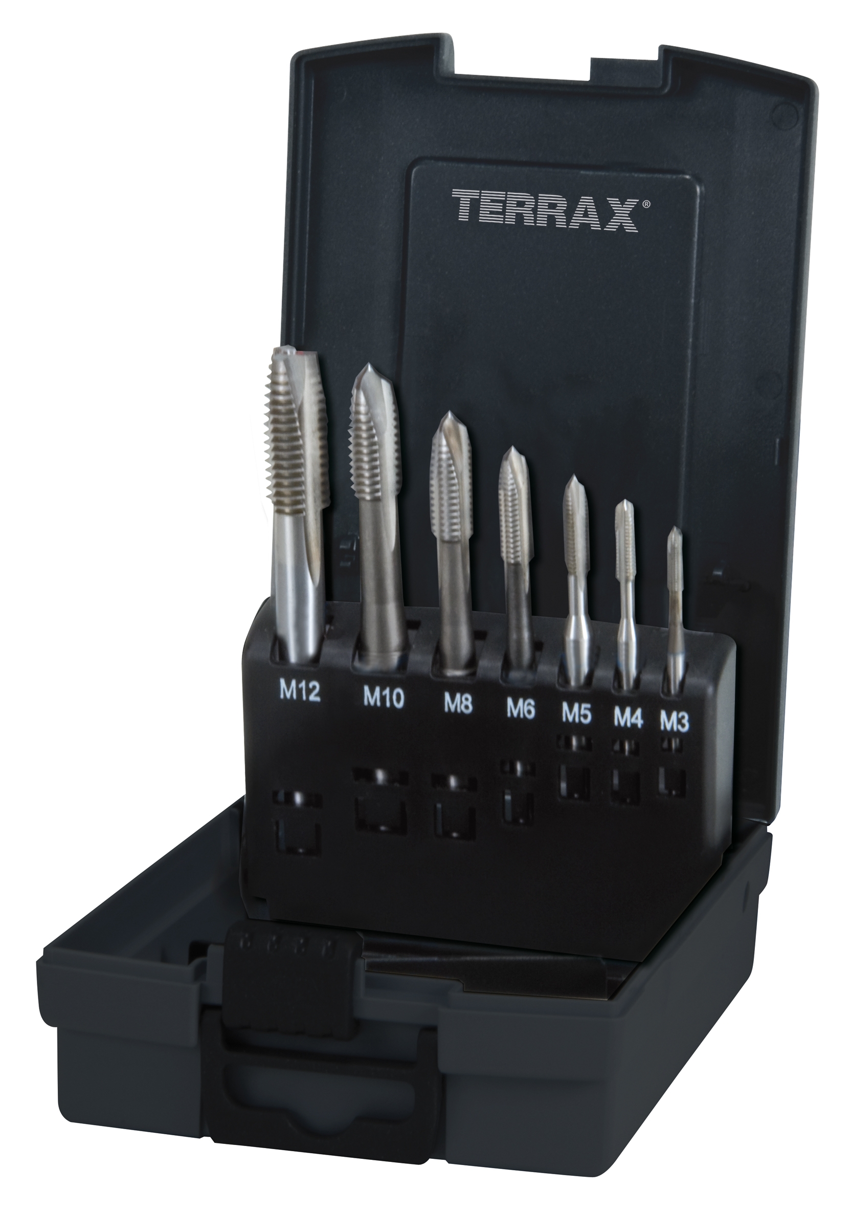 Ruko/TerraX HSSE-Co5 Gewindebohrersatz 7-tlg M3-M12 Form B (DIN 371/376) RoseBox Ruko/TerraX HSSE-Co5 Gewindebohrersatz 7-tlg M3-M12 Form B (DIN 371/376) RoseBox