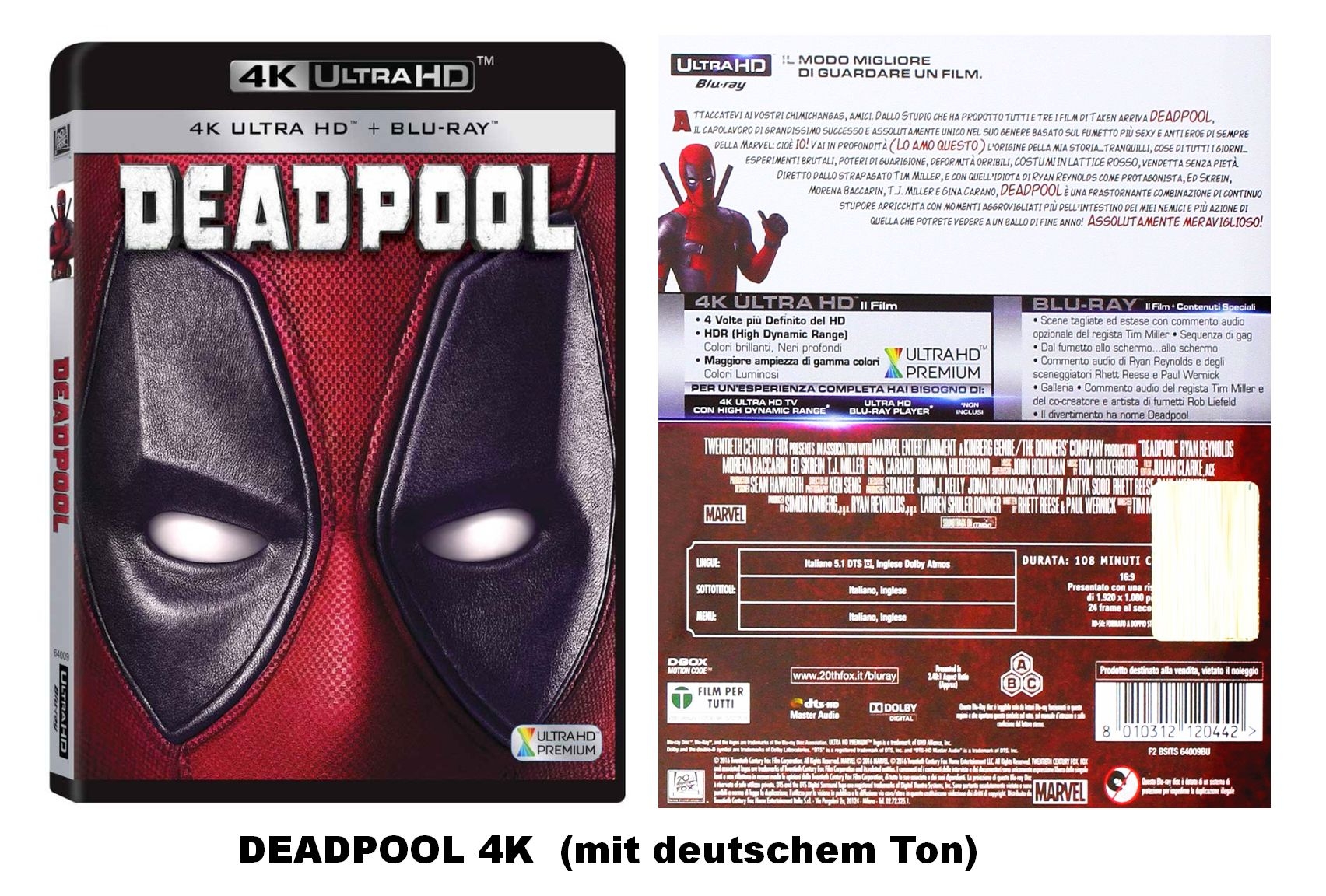DEADPOOL (4K Ultra HD+ Blu-ray) deutscher Ton (2 Disc`s)
