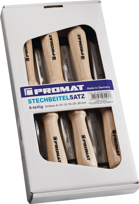 PROMAT Stechbeitelsatz 6,10,12,16,20,26mm 6-teilig CV-Stahl PROMAT Stechbeitelsatz 6,10,12,16,20,26mm 6-teilig CV-Stahl