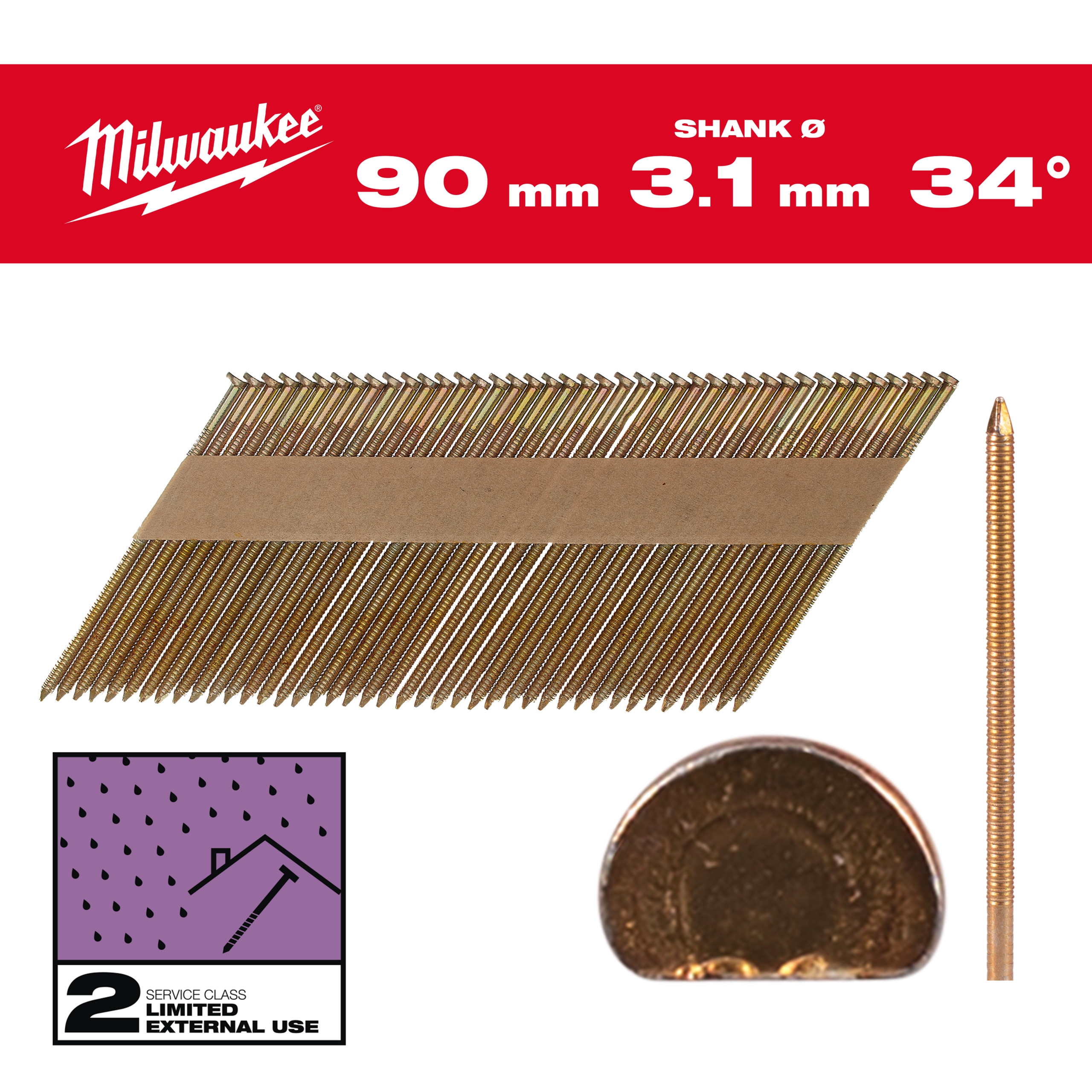 Milwaukee D-Kopf-Nägel 7,4x3,1x90mm Ring verz. 34°(2200St) Milwaukee D-Kopf-Nägel 7,4x3,1x90mm Ring verz. 34°(2200St)