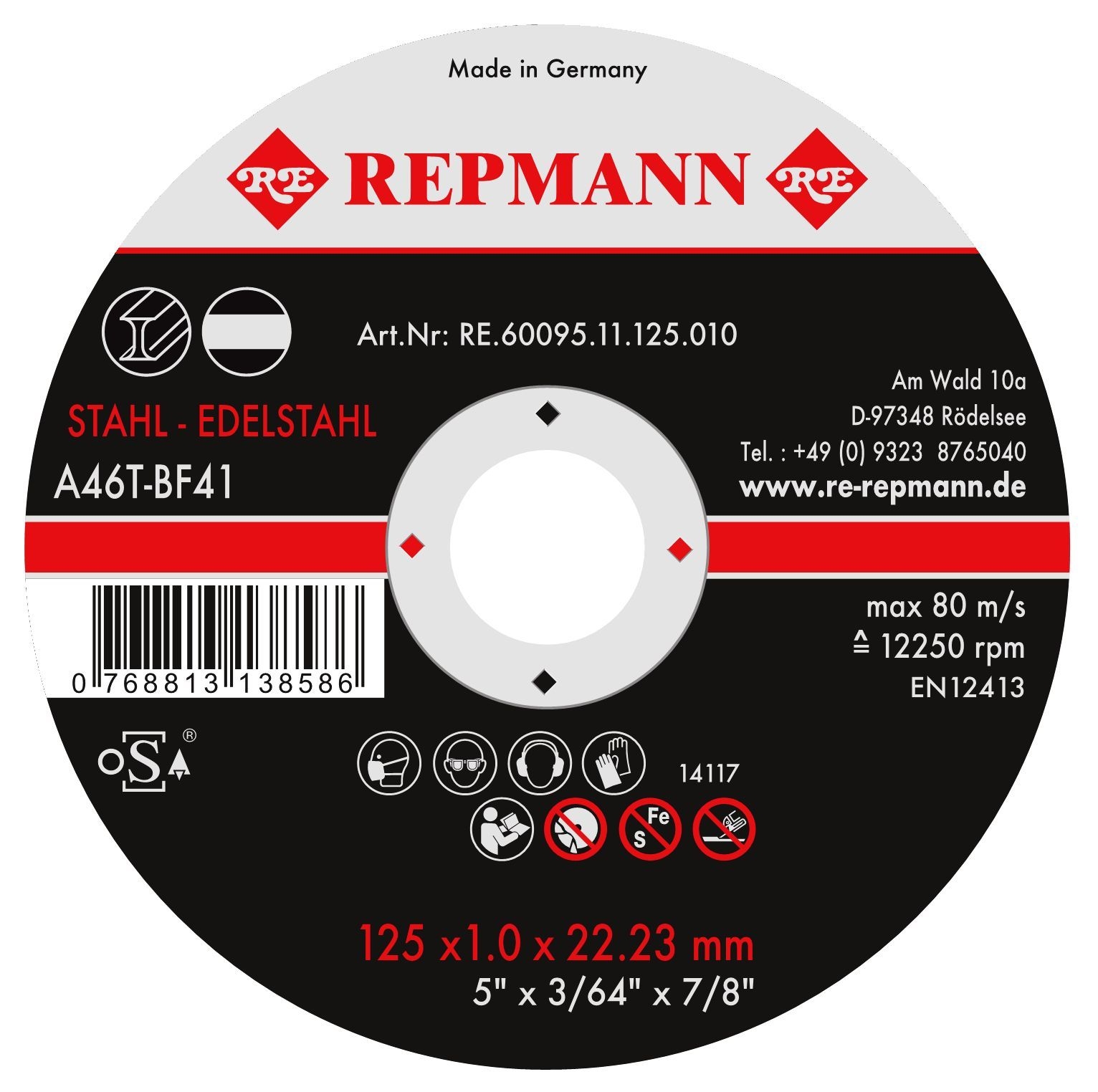 RE Trennscheibe INOX Ø 125x1,0mm gerade extradünn *Made in Germany* RE Trennscheibe INOX Ø 125x1,0mm gerade extradünn *Made in Germany*