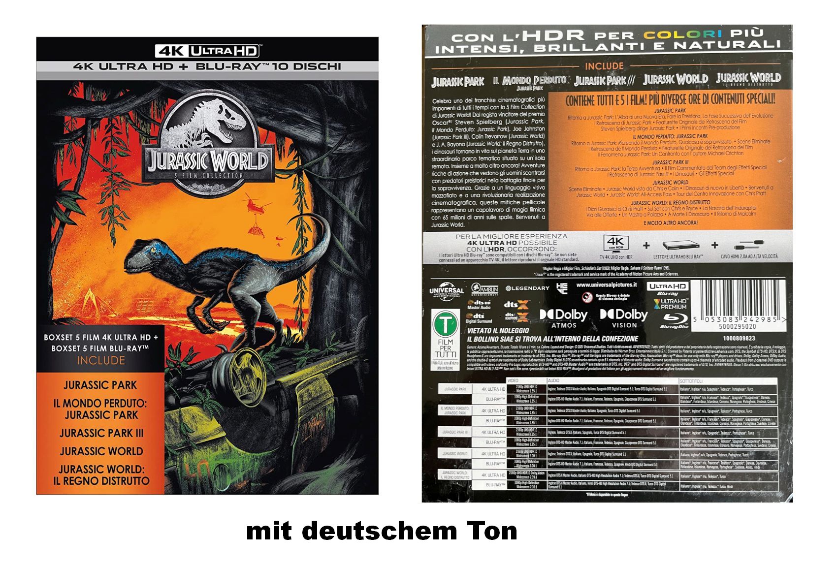 Jurassic Park/Jurassic World (5 Movies) (4K UltraHD+Bluray) Ton Deutsch,10 Discs