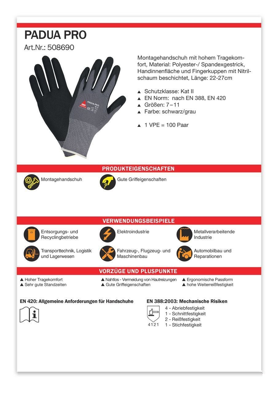 Arbeitshandschuhe Gr.10 (XL) EN388 Nitril PaduaPro grau-schwarz