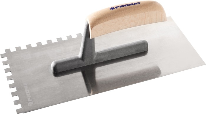 Promat Glättekelle Stahl L.280xB.130mm Zahnung 8x8, m. Buchenholzheft Promat Glättekelle Stahl L.280xB.130mm Zahnung 8x8, m. Buchenholzheft