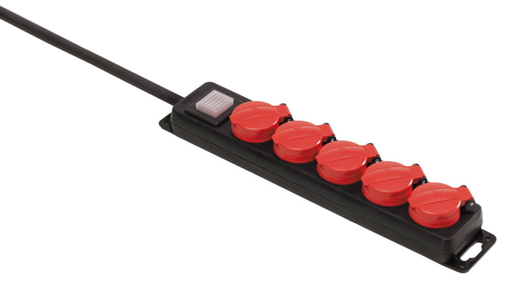 Steckdosenleiste 5-fach 4,5m IP44 Bau (mit Schalter+Deckel) 230V 16A H07