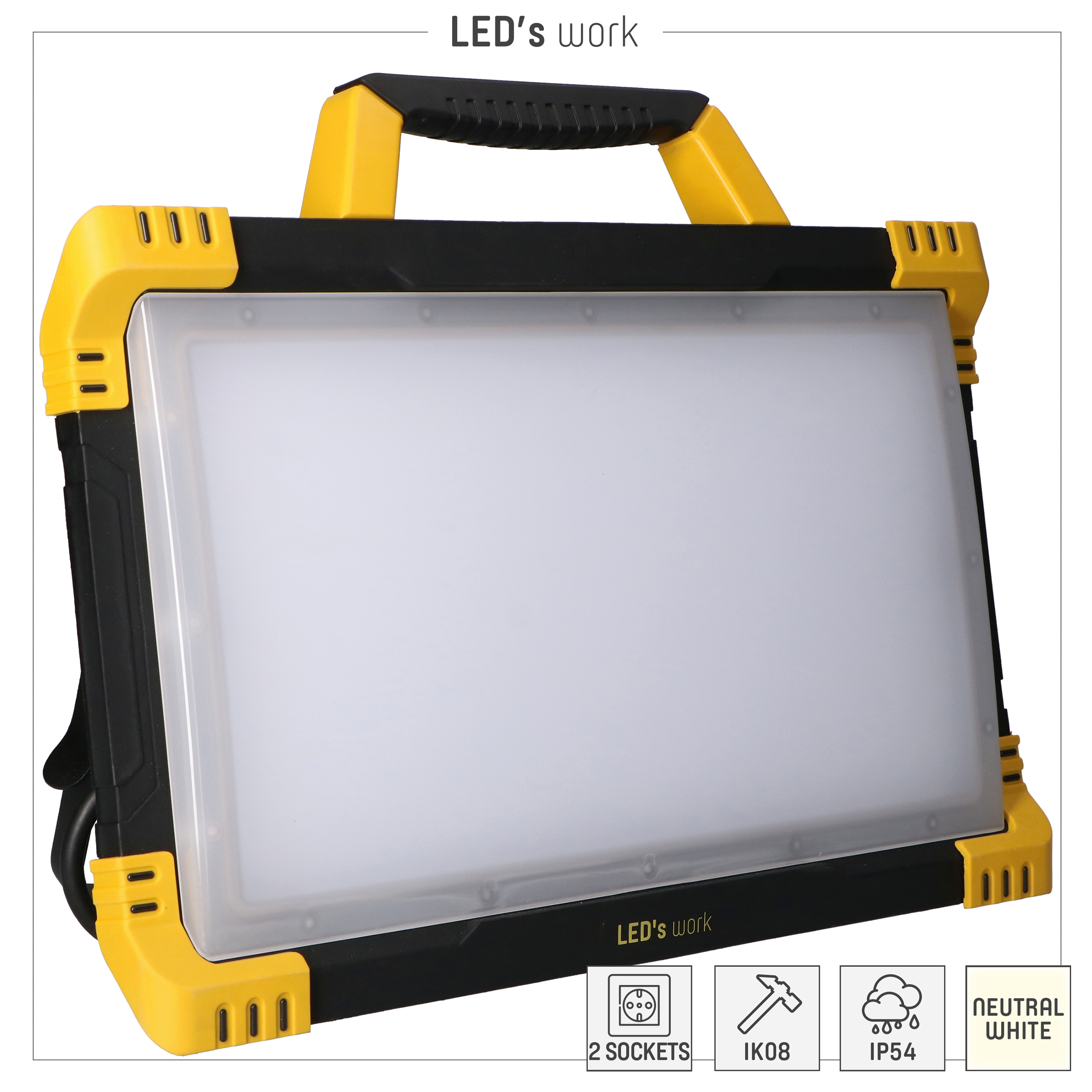SHADA LEDs work Arbeitsleuchte 80W 4000K IP54 9200 Lumen mit 2 Steckdosen