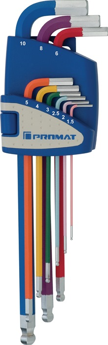 PROMAT Inbus-/ Winkelschraubendrehersatz 9-tlg 1,5-10mm lang Kugelkopf farbig PROMAT Inbus-/ Winkelschraubendrehersatz 9-tlg 1,5-10mm lang Kugelkopf farbig
