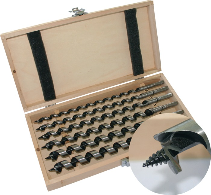 PROMAT Schlangenbohrersatz 8-tlg. 6-20mm 230mm lang in Holzkassette