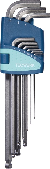 TECWERK Inbus-/ Winkelschraubendrehersatz 9-tlg SW 1,5-10mm mit Kugelkopf