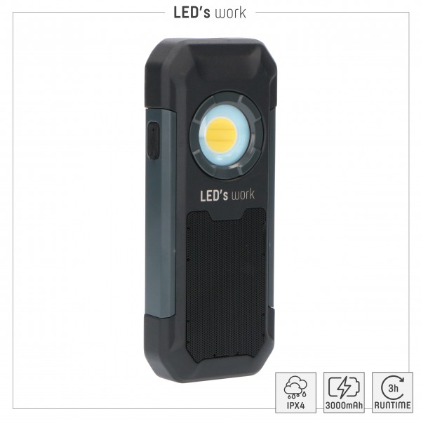 LED`s work LED-Handlampe 10W 550lm 5000K IPX4 integr. Bluetooth-Lautsprecher